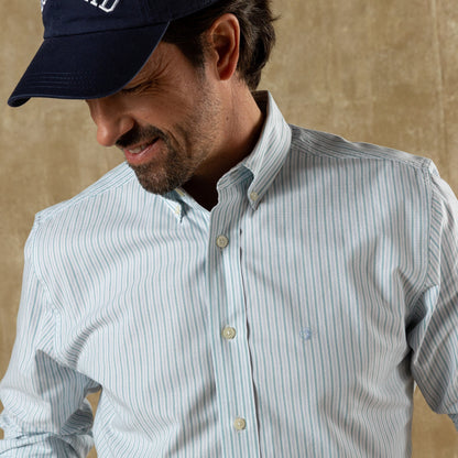 Duck Head Cotton Oxford Sport Shirt - Collins Stripe - Lake Blue