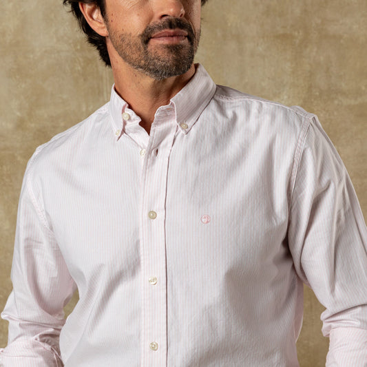 Duck Head Cotton Oxford Sport Shirt - Collins Stripe - Pale Pink