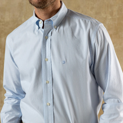 Duck Head Cotton Oxford Sport Shirt - Collins Stripe - Serenity Blue