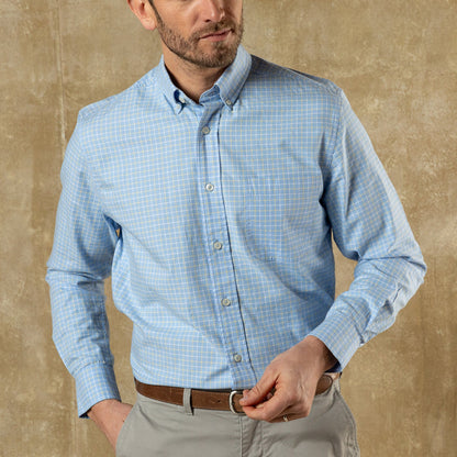 Duck Head Cotton Oxford Sport Shirt - Kline Plaid - Serenity Blue
