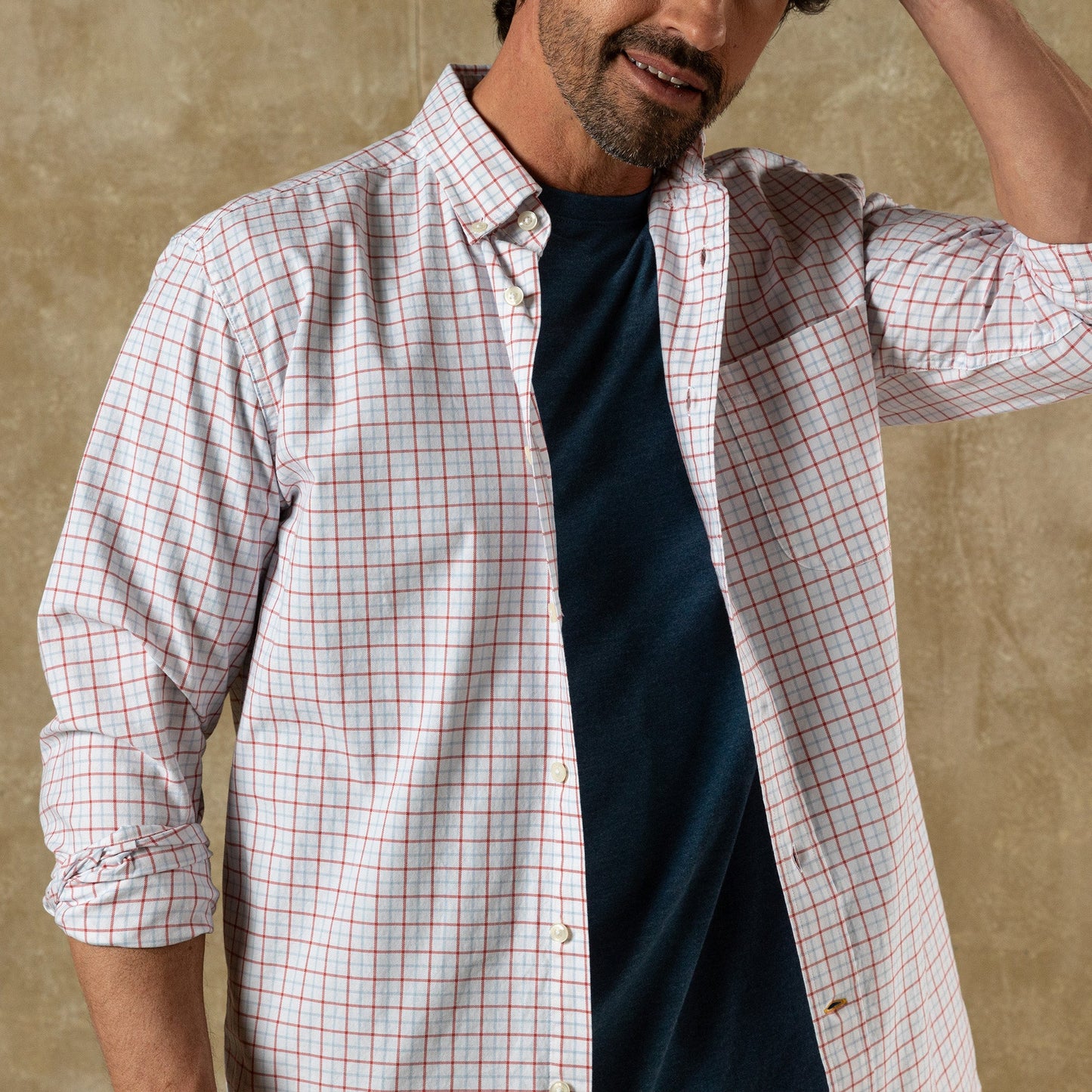 Duck Head Cotton Oxford Sport Shirt - Kline Plaid - Rosewood