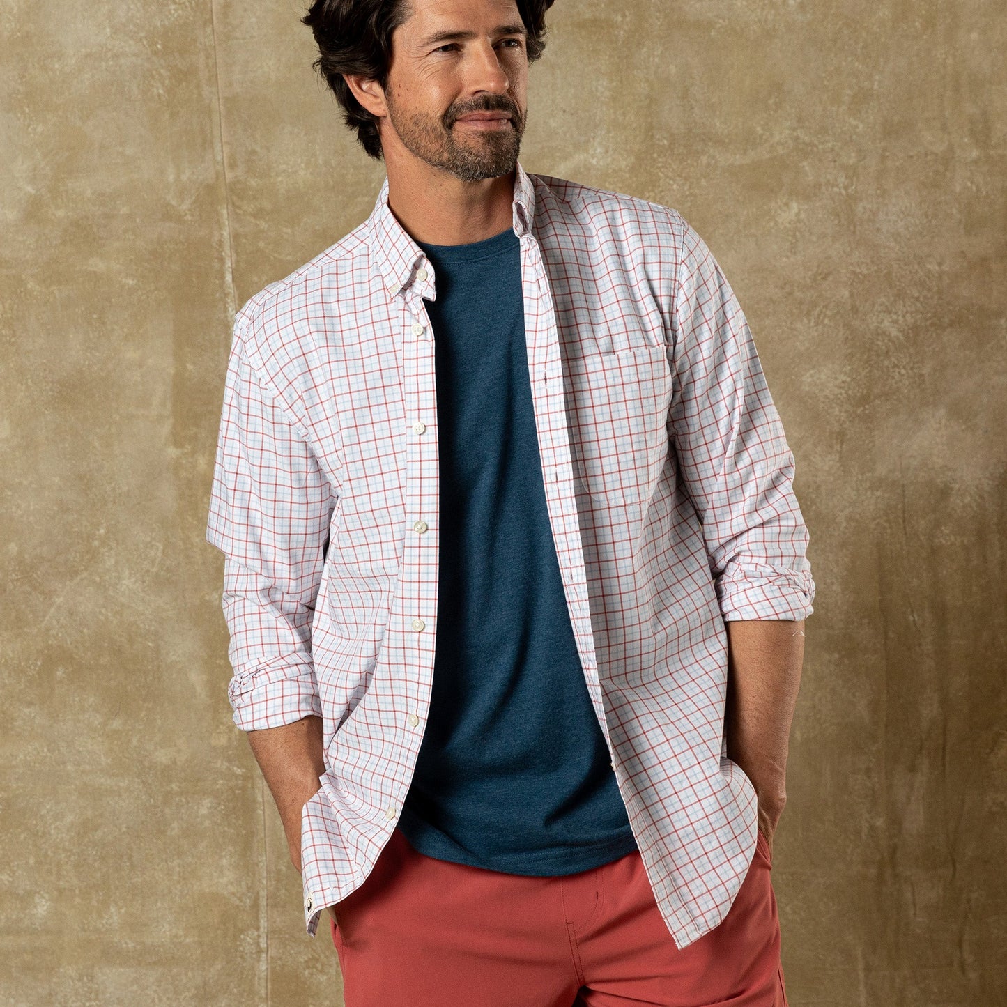 Duck Head Cotton Oxford Sport Shirt - Kline Plaid - Rosewood