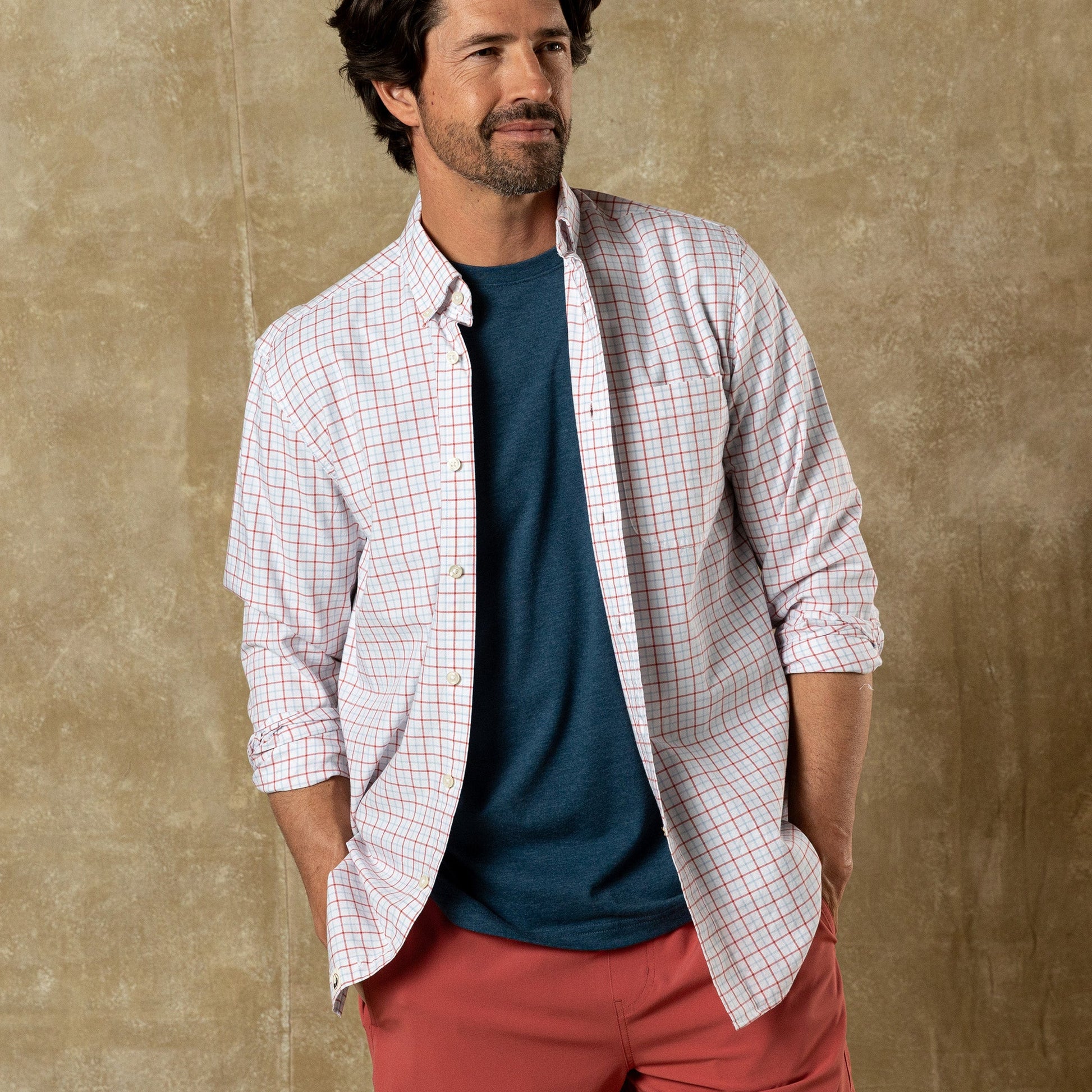 Duck Head Cotton Oxford Sport Shirt - Kline Plaid - Rosewood