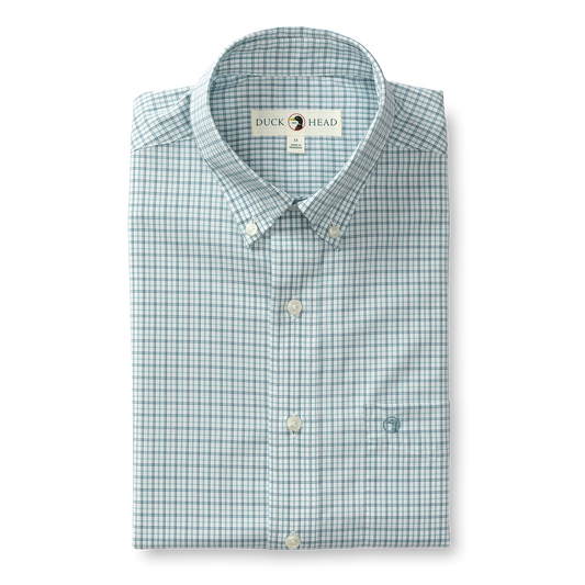 Duck Head Performance Poplin Sport Shirt - Langley Plaid - Flint Blue