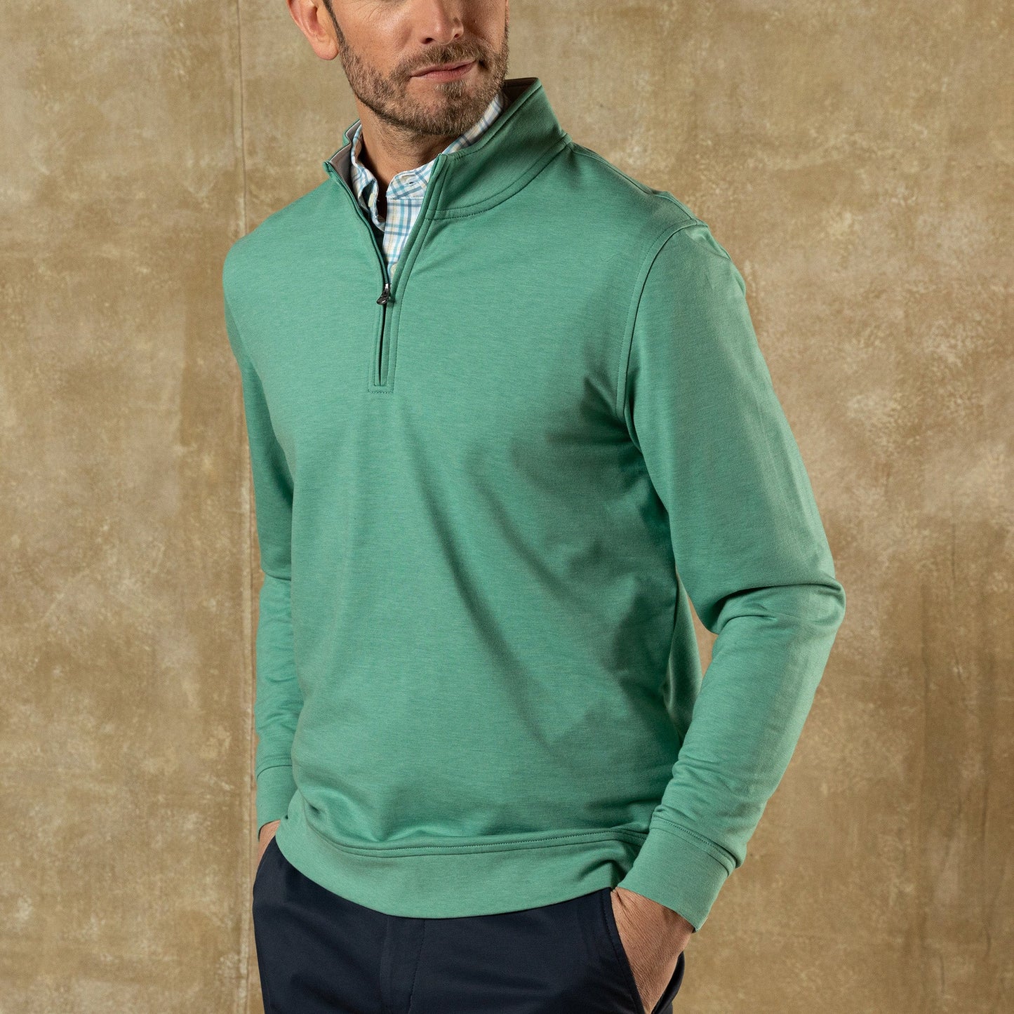 Duck Head Dunmore Performance 1/4 Zip Pullover - Aspen Green Heather
