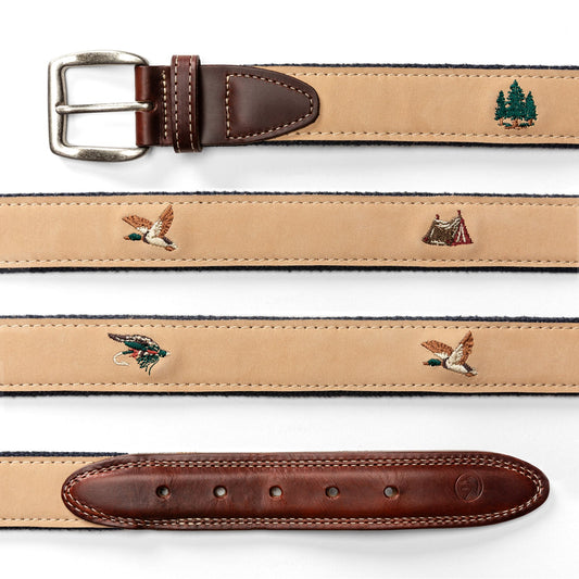 Duck Head Nubuck Leather Embroidered Belt - Birch Cream
