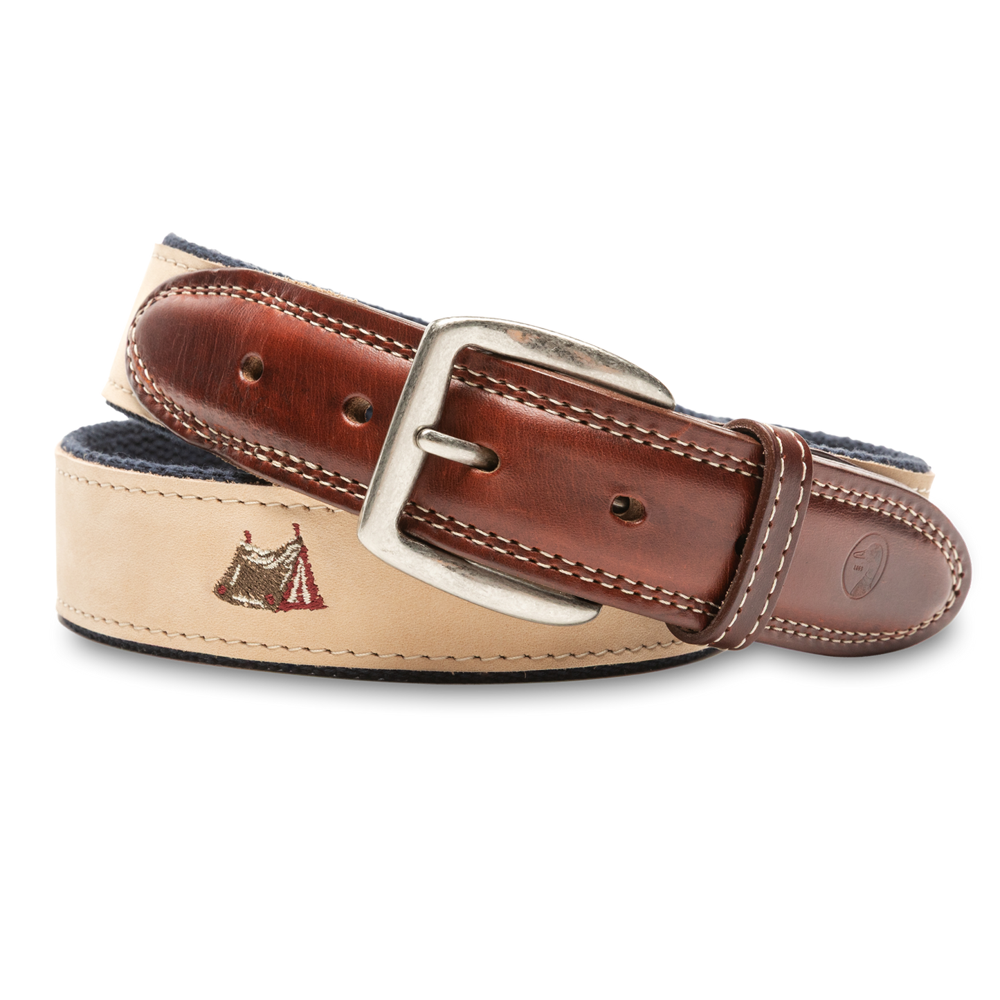 Duck Head Nubuck Leather Embroidered Belt - Birch Cream