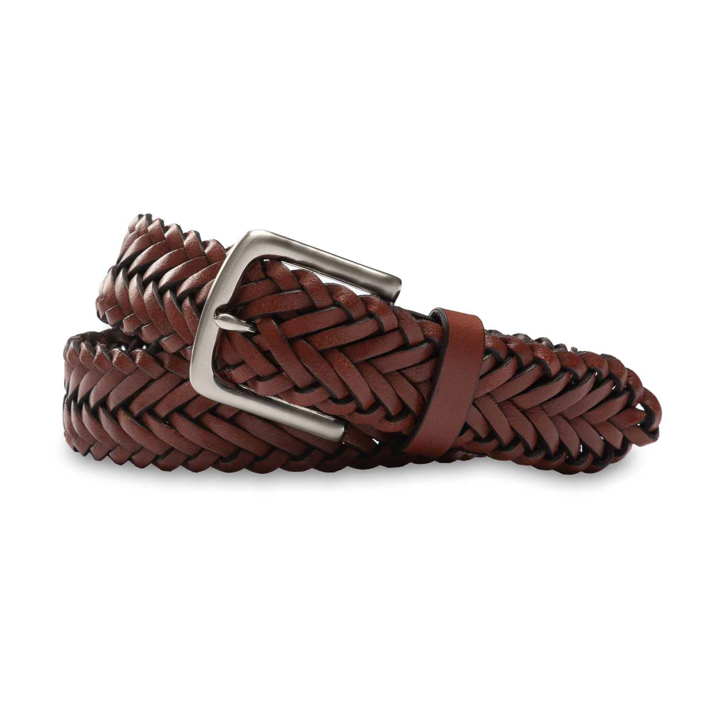 Duck Head Braided Leather Belt - Brown with Nickel Buckle