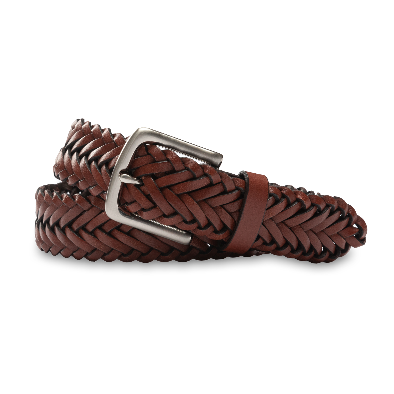 Duck Head Braided Leather Belt - Brown with Nickel Buckle