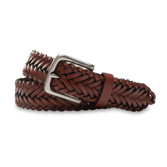Duck Head Braided Leather Belt - Brown with Nickel Buckle
