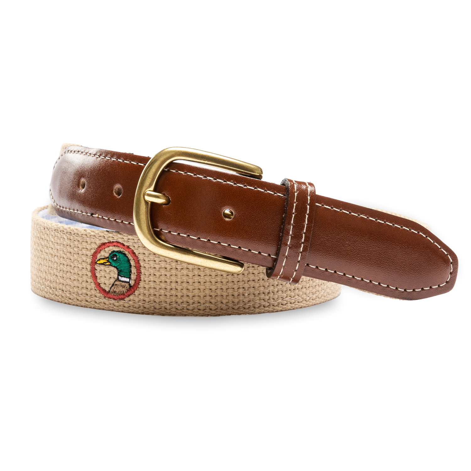 Duck Head Embroidered Logo Web Belt - Khaki
