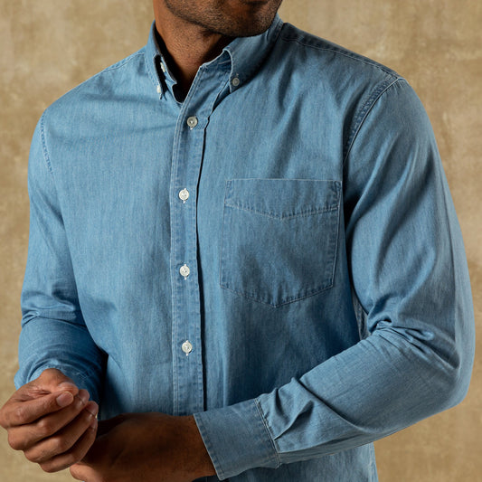 Duck Head Denim Twill Sport Shirt - Dustin Solid - Denim