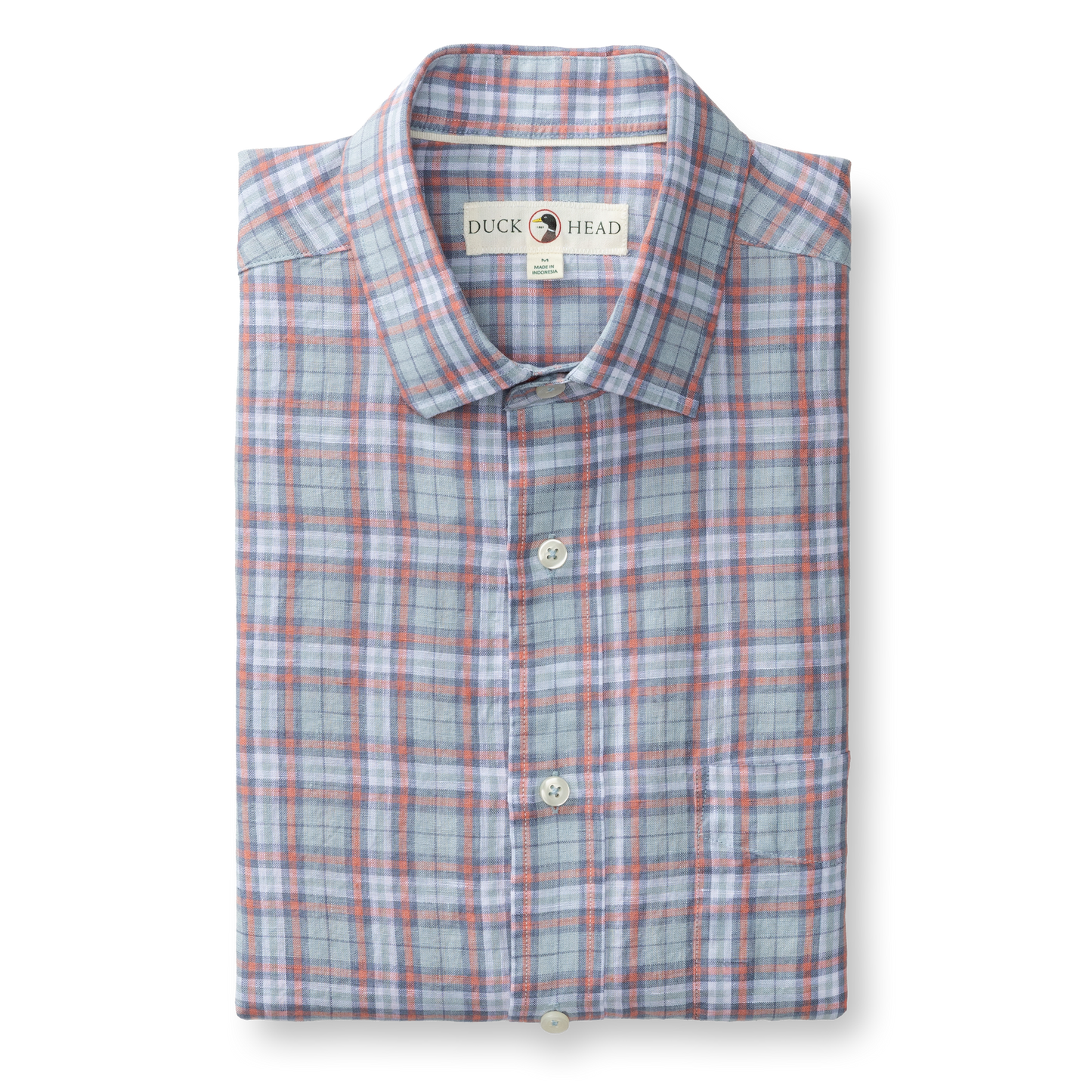 Duck Head Linen Poplin Sport Shirt - Piers Plaid - Sky Blue