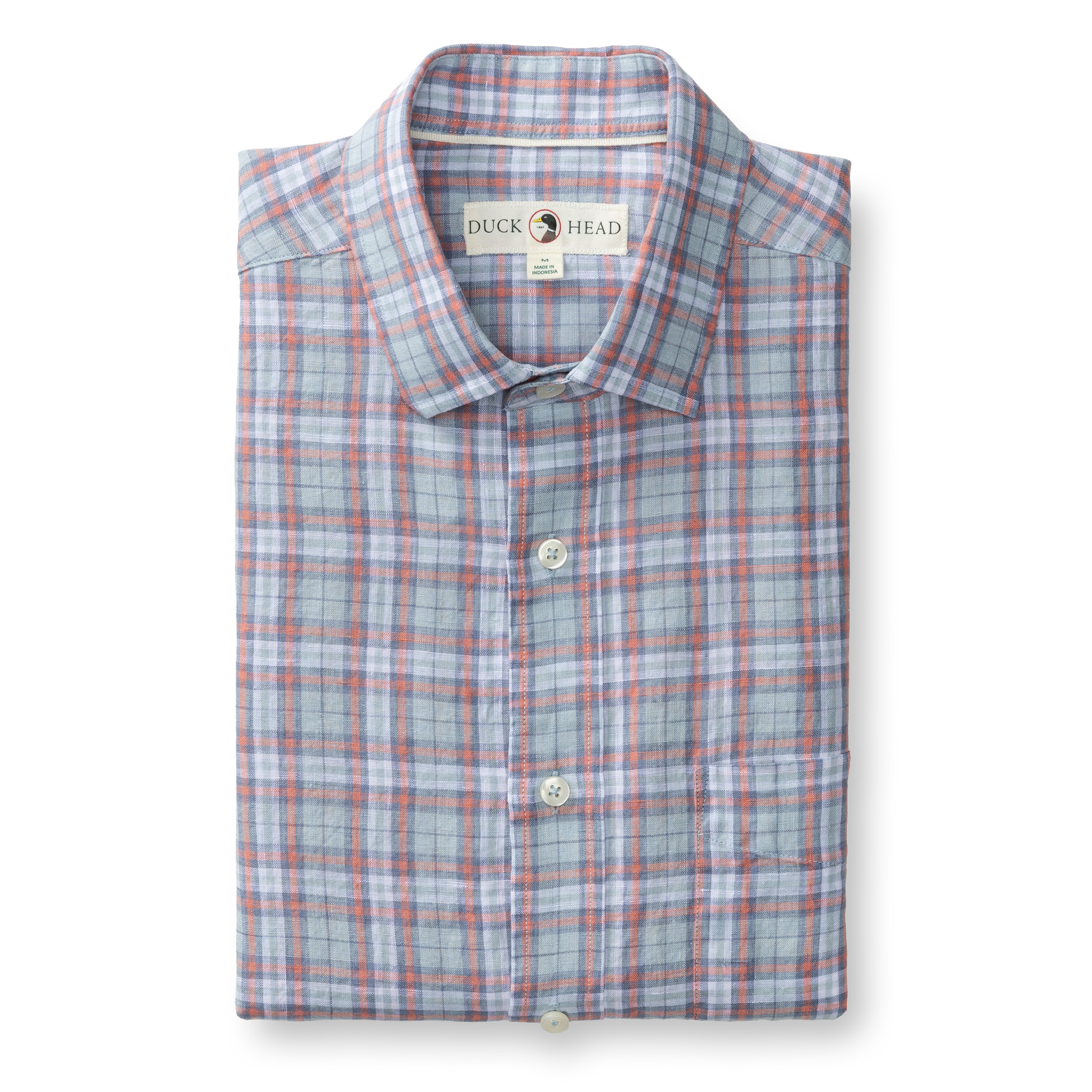 Duck Head Linen Poplin Sport Shirt - Piers Plaid - Sky Blue