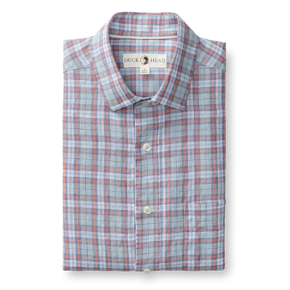 Duck Head Linen Poplin Sport Shirt - Piers Plaid - Sky Blue