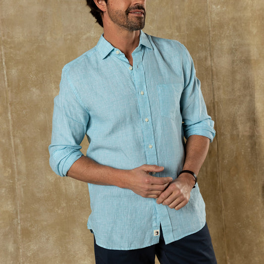 Duck Head Linen Poplin Sport Shirt - Fenton Plaid - Lake Blue