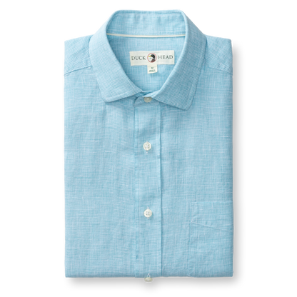 Duck Head Linen Poplin Sport Shirt - Fenton Plaid - Lake Blue