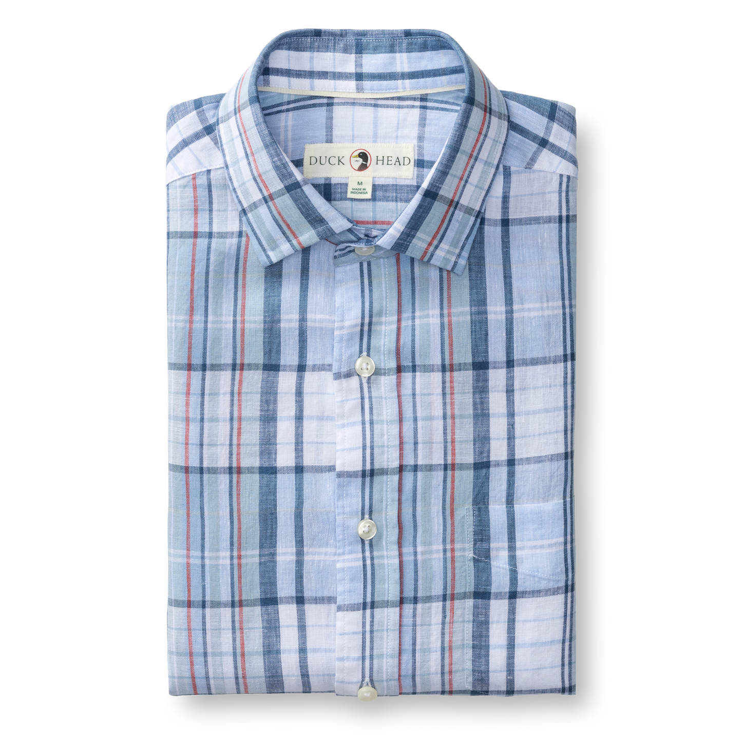 Duck Head Linen Poplin Sport Shirt - Bridger Plaid - Serenity Blue