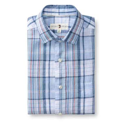 Duck Head Linen Poplin Sport Shirt - Bridger Plaid - Serenity Blue