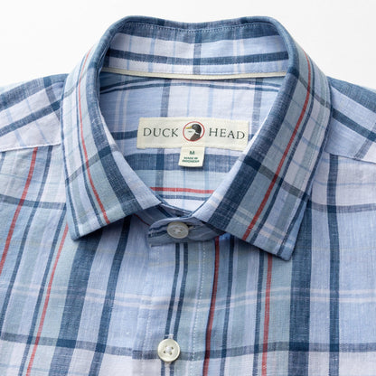 Duck Head Linen Poplin Sport Shirt - Bridger Plaid - Serenity Blue