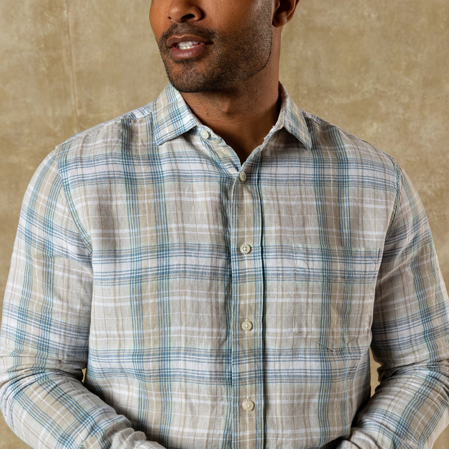 Duck Head Linen Poplin Sport Shirt - Chaplin Plaid - Sandstone
