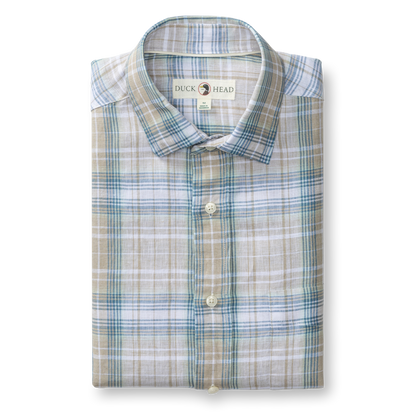 Duck Head Linen Poplin Sport Shirt - Chaplin Plaid - Sandstone