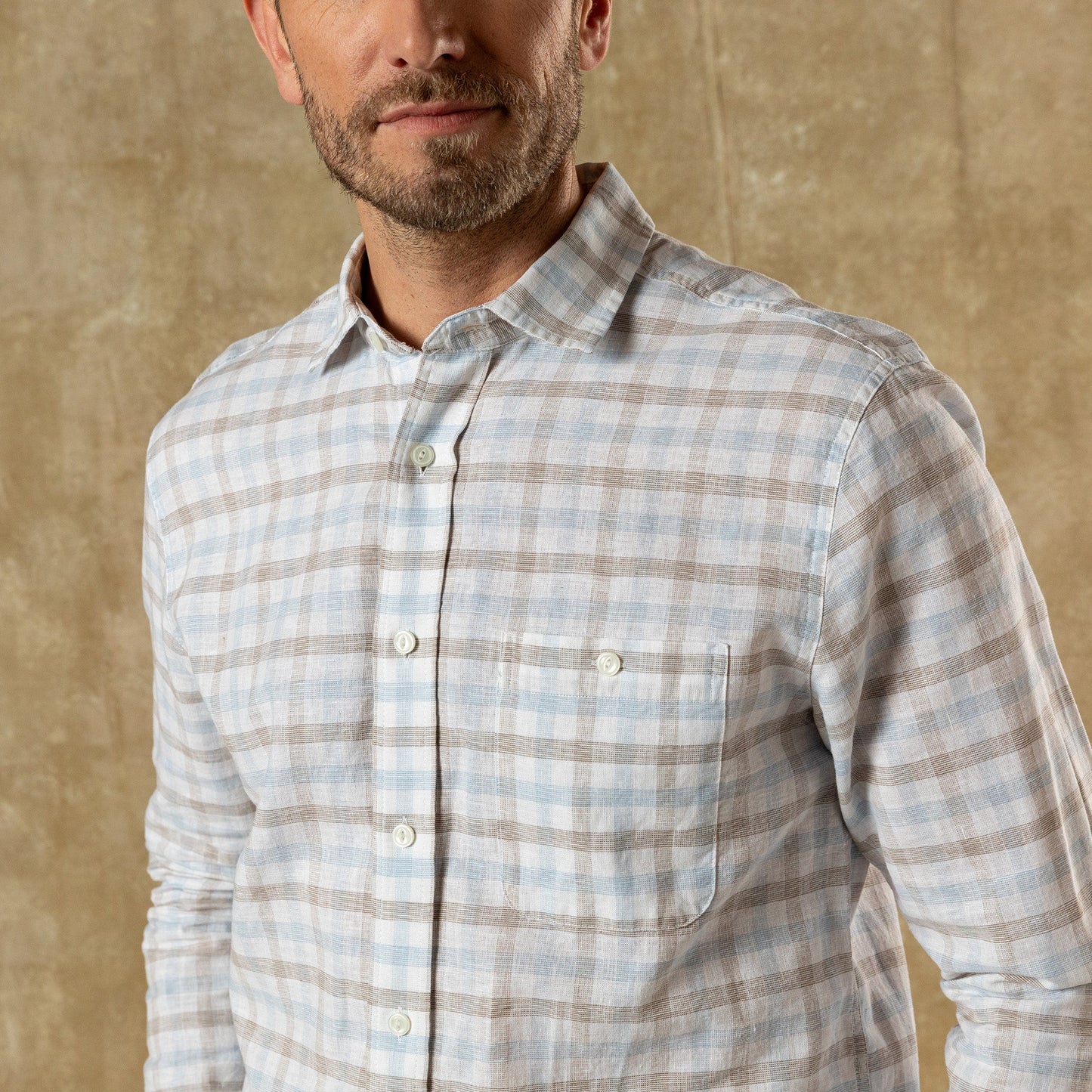 Duck Head Linen Cotton Oxford Sport Shirt - Norwood Plaid - Clay