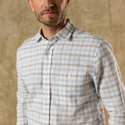 Duck Head Linen Cotton Oxford Sport Shirt - Norwood Plaid - Clay