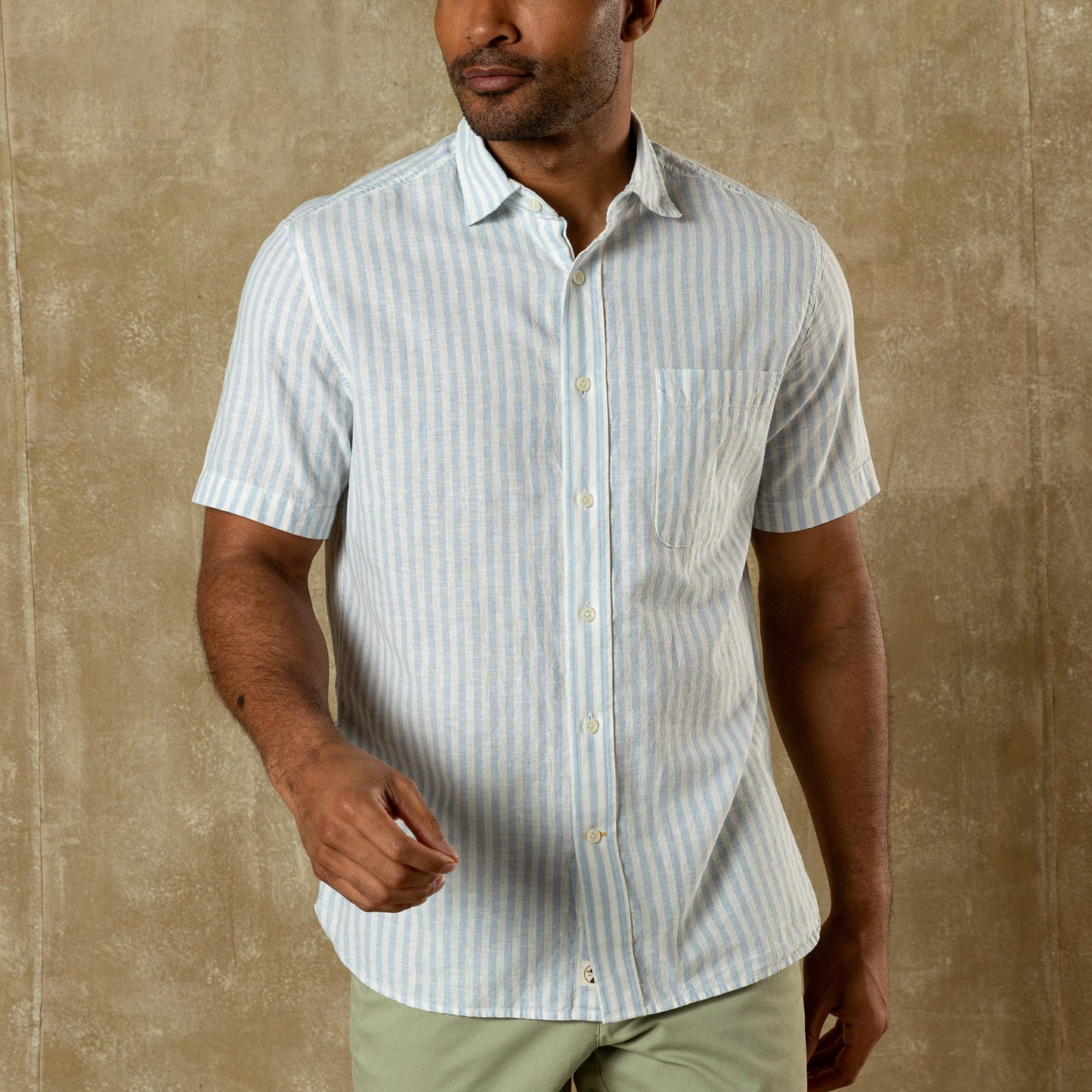 Duck Head Linen Cotton Oxford Sport Shirt - Baxter Stripe - Sky Blue