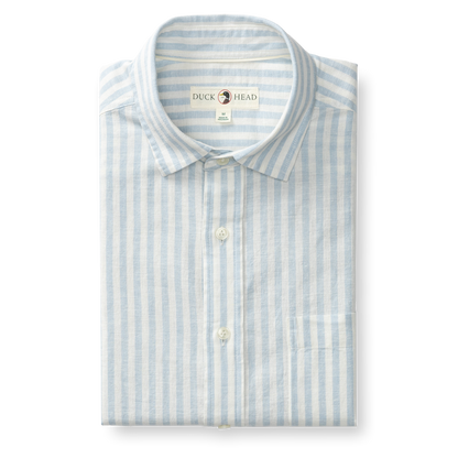 Duck Head Linen Cotton Oxford Sport Shirt - Baxter Stripe - Sky Blue