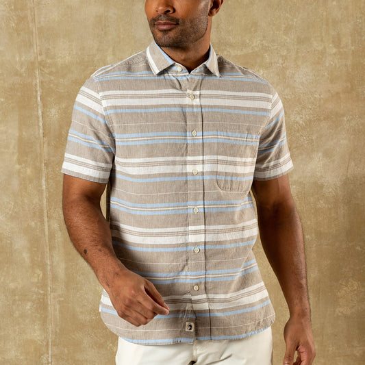Duck Head Linen Cotton Oxford Sport Shirt - Matthews Stripe - Clay