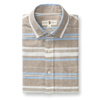 Duck Head Linen Cotton Oxford Sport Shirt - Matthews Stripe - Clay