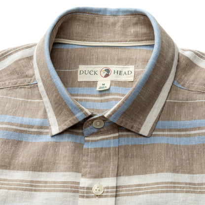 Duck Head Linen Cotton Oxford Sport Shirt - Matthews Stripe - Clay
