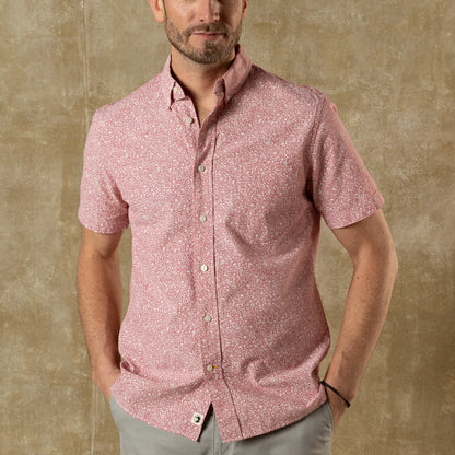 Duck Head Cotton Chambray Sport Shirt - Woodville Floral - Rosewood