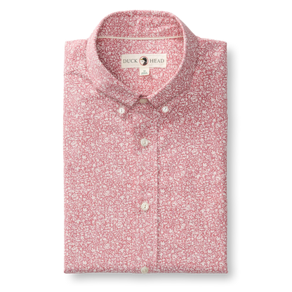 Duck Head Cotton Chambray Sport Shirt - Woodville Floral - Rosewood