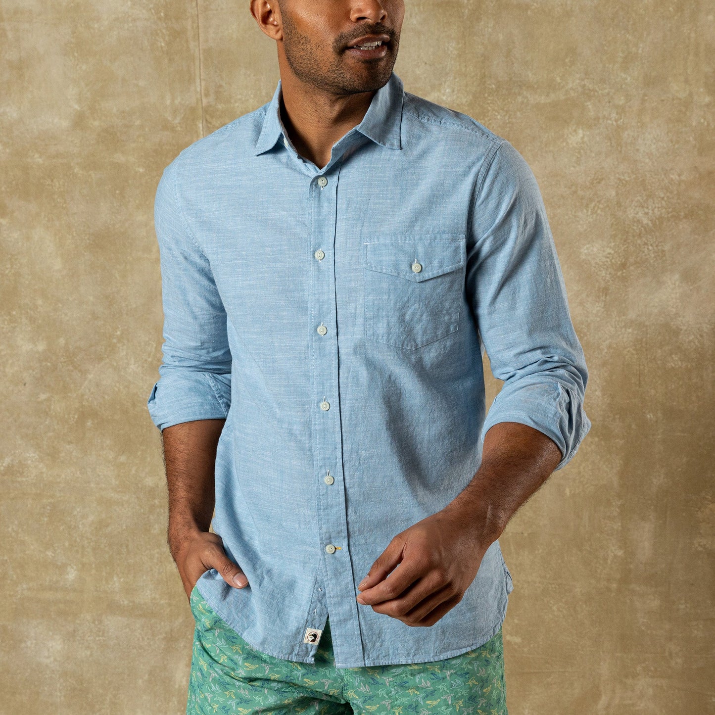 Duck Head Cotton Chambray Sport Shirt - Verona Solid - Sunwashed Blue