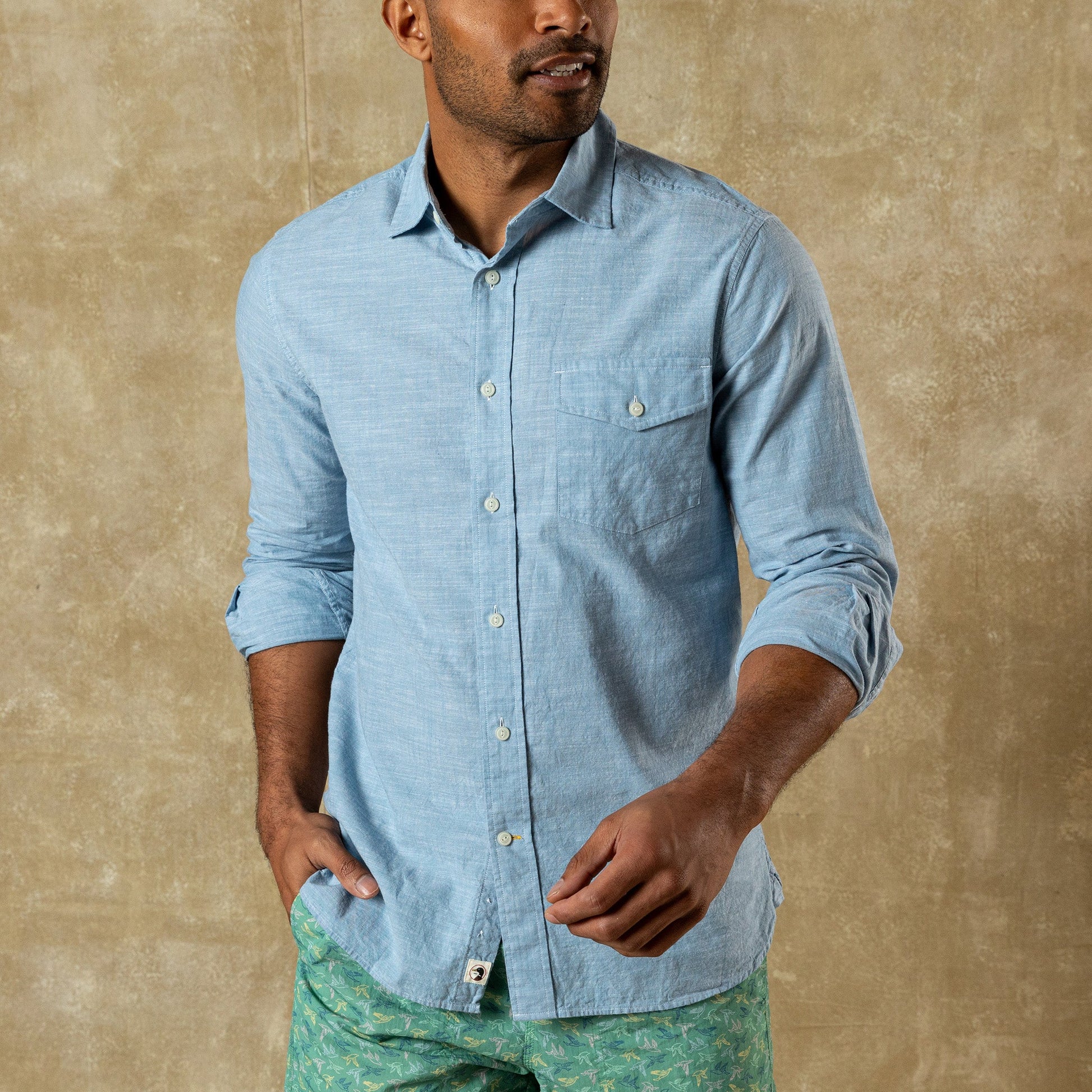 Duck Head Cotton Chambray Sport Shirt - Verona Solid - Sunwashed Blue
