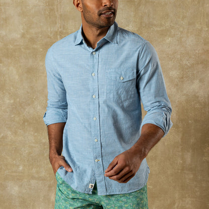 Duck Head Cotton Chambray Sport Shirt - Verona Solid - Sunwashed Blue
