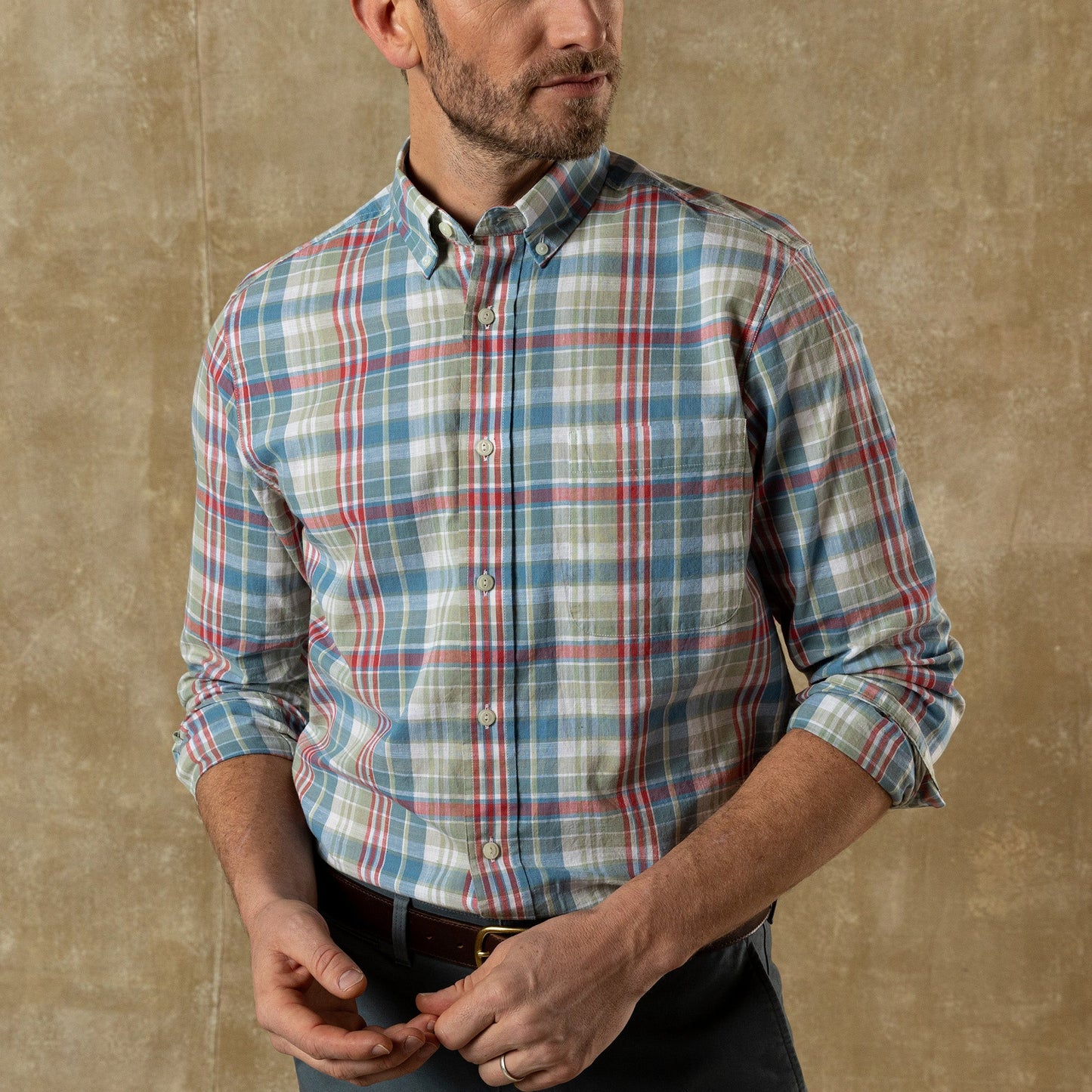 Duck Head Cotton Chambray Sport Shirt - Thorne Plaid - Sunwashed Blue