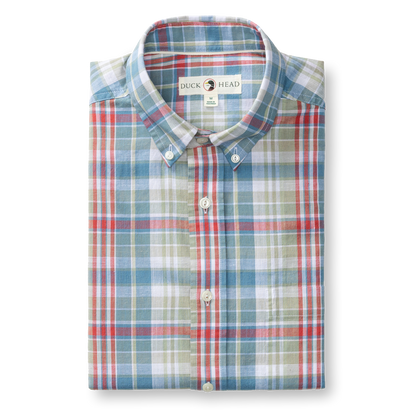 Duck Head Cotton Chambray Sport Shirt - Thorne Plaid - Sunwashed Blue
