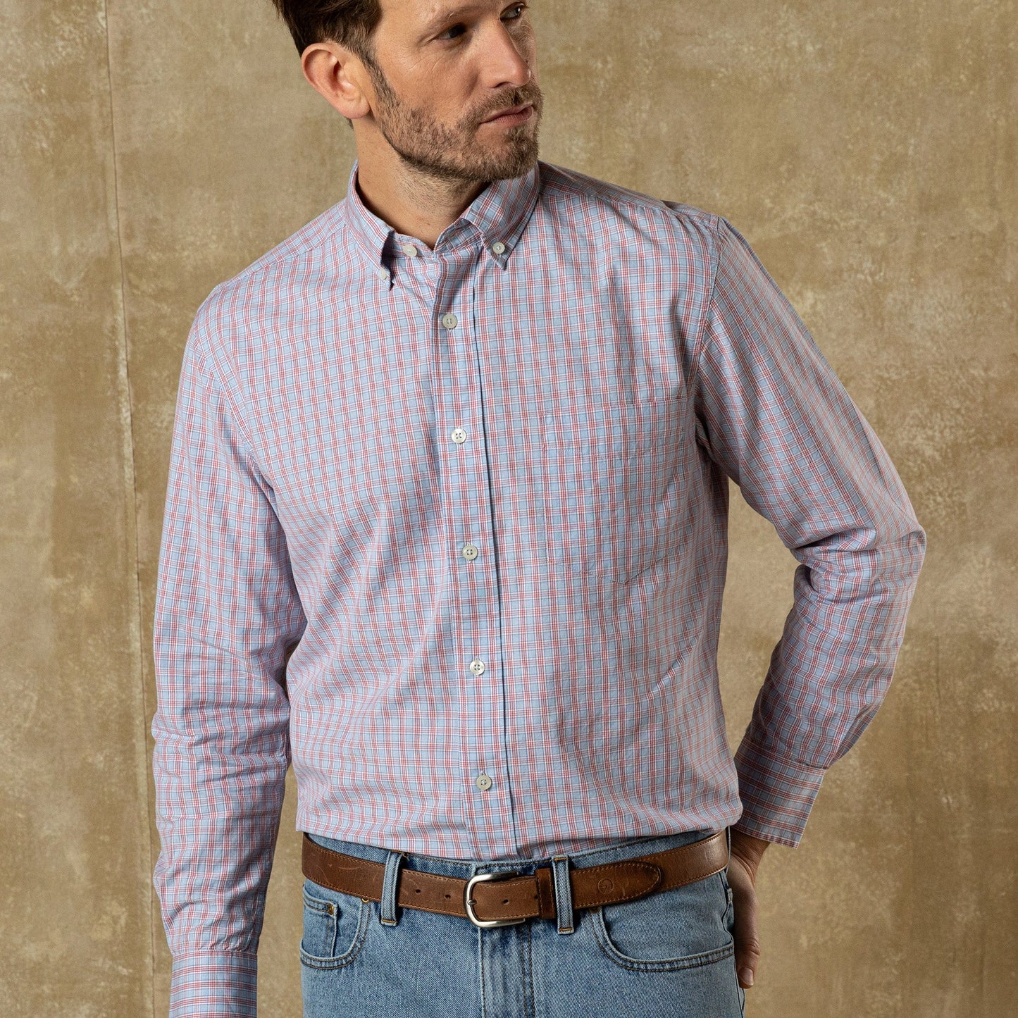Duck Head Cotton Cashmere Poplin Sport Shirt - Mattox Plaid - Serenity Blue