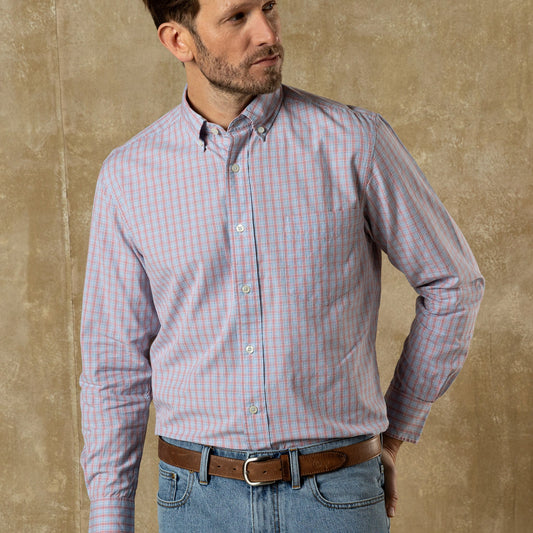 Duck Head Cotton Cashmere Poplin Sport Shirt - Mattox Plaid - Serenity Blue