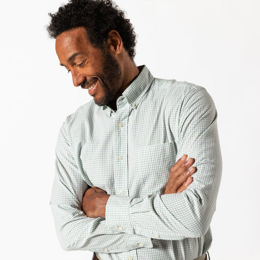 Duck Head Cotton Cashmere Poplin Sport Shirt - Lewis Plaid - Sage Green