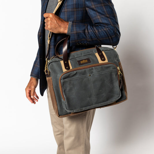 Duck Head Waxed Canvas Laptop Bag - Charcoal