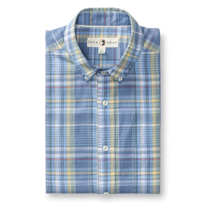 Duck Head Cotton Slub Sport Shirt - Greer Plaid - Chambray Blue