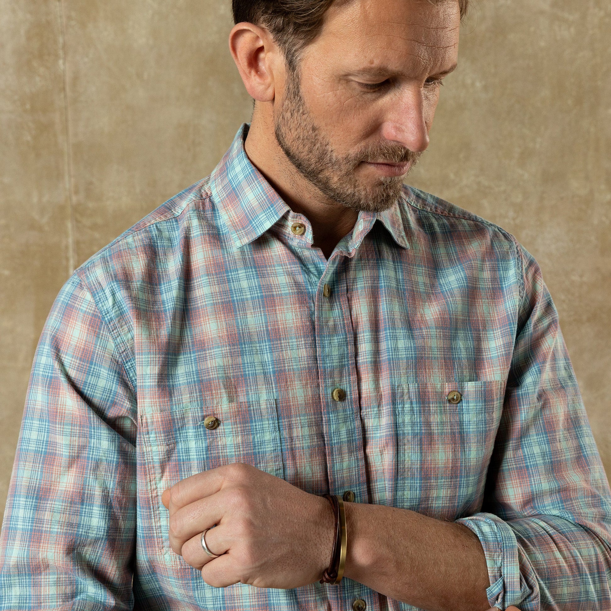 Duck Head Cotton Slub Sport Shirt - Vernon Plaid - Rosewood