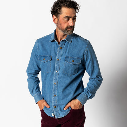 Duck Head Denim Snap Shirt - Clyde Solid - Indigo Blue