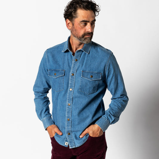 Duck Head Denim Snap Shirt - Clyde Solid - Indigo Blue