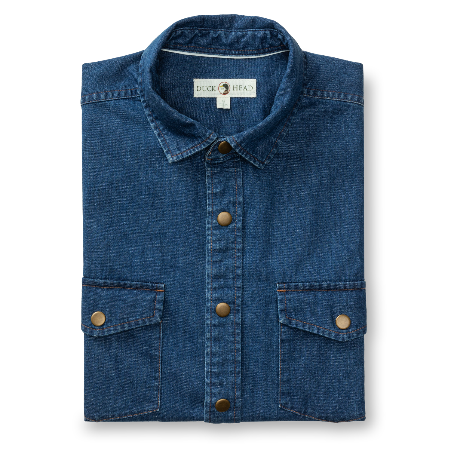 Duck Head Denim Snap Shirt - Clyde Solid - Indigo Blue