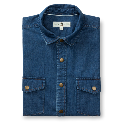 Duck Head Denim Snap Shirt - Clyde Solid - Indigo Blue
